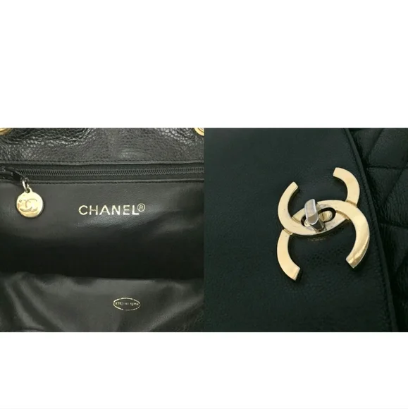 CHANEL Quilted Matelasse CC Logo Caviar Skin Chain Backpack Black - Picture 11 of 11